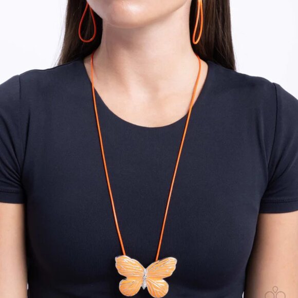Orange Butterfly Pendant Necklace & Earring Set - Picture 6 of 6